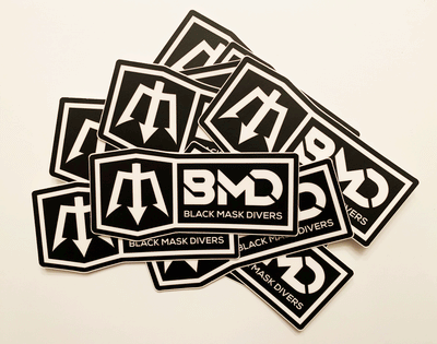 Black Mask Divers BMD Shield Sticker. Public Safety Rescue and Recovery Divers scuba apparel and gear.